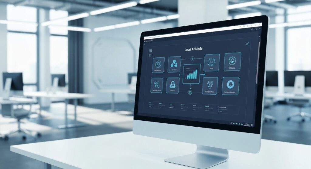 Computador rodando IA localmente com foco em privacidade