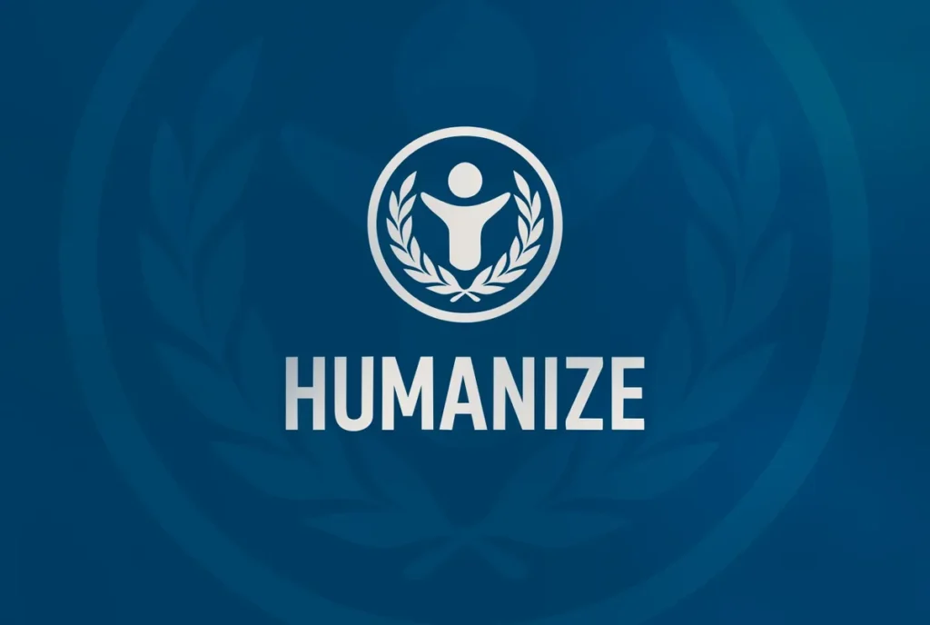 Magistrado analisando dados com projeção de IA sobre direitos humanos em tribunal moderno.